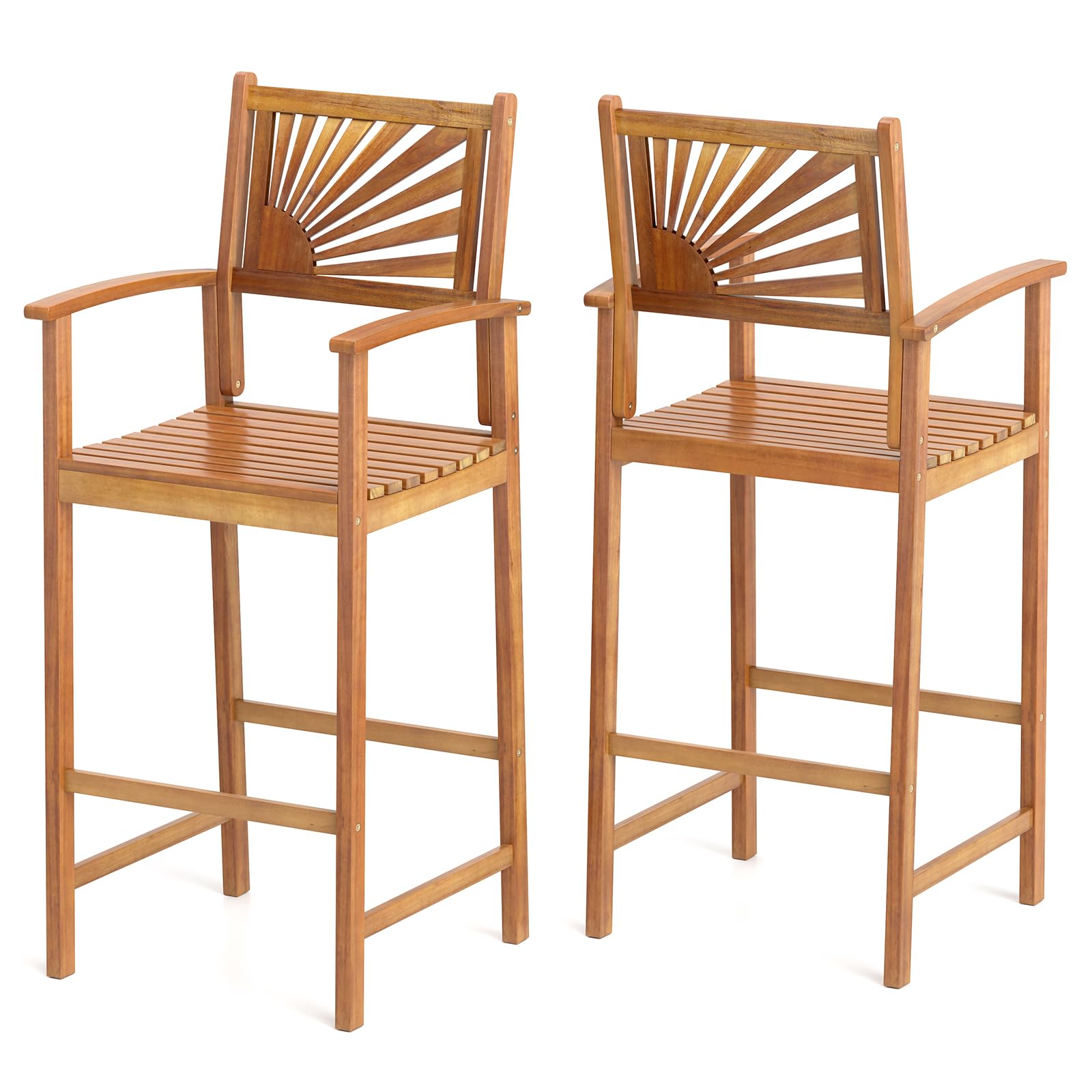 Tangkula Set of 2/4 Outdoor Acacia Wood Bar Stools