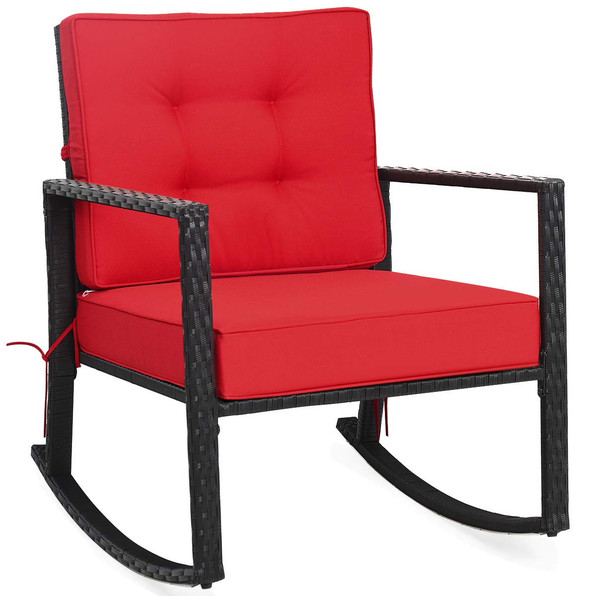 Tangkula Wicker Rocking Chair, Outdoor Glider Rattan Rocker Chair with Heavy-Duty Steel Frame