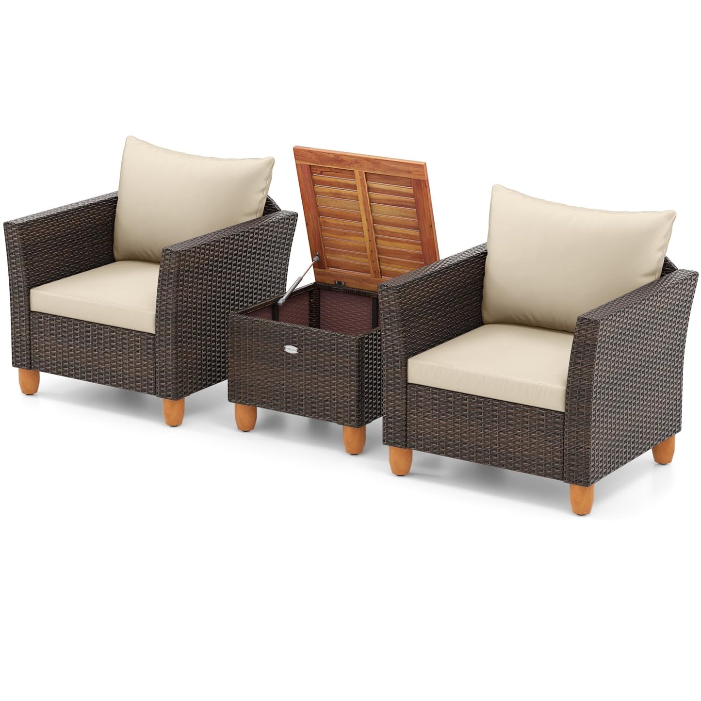 Tangkula Patiojoy Outdoor PE Wicker Bistro Set