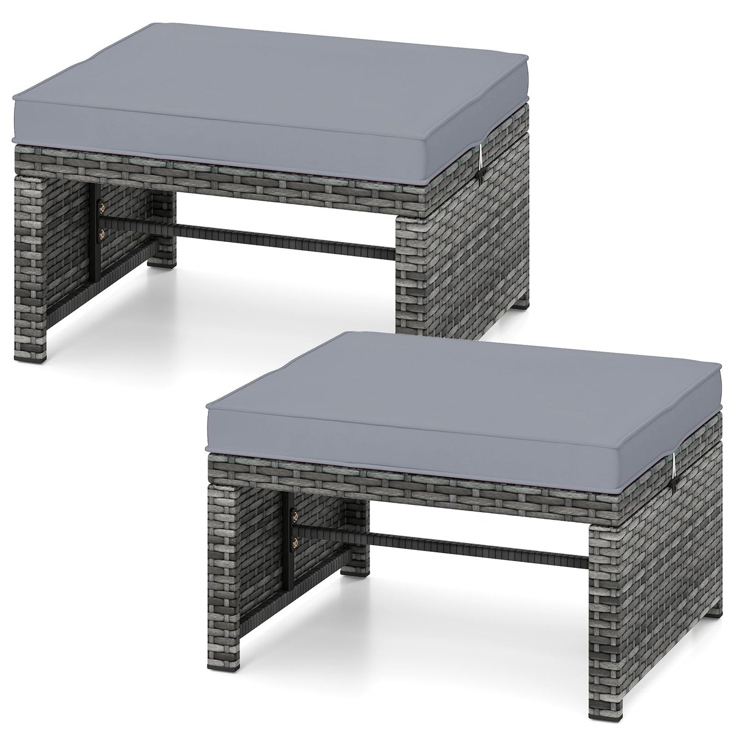 Tangkula 2 Pieces Patio PE Rattan Ottomans