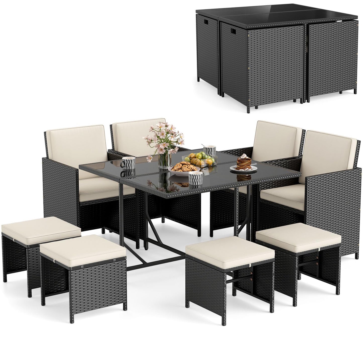 Tangkula 9 Piece Rattan Patio Dining Set