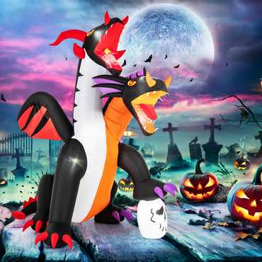 Tangkula Dragon gonflable à deux têtes de 2,4 m, décorations gonflables géantes d'Halloween avec 5 lumières LED
