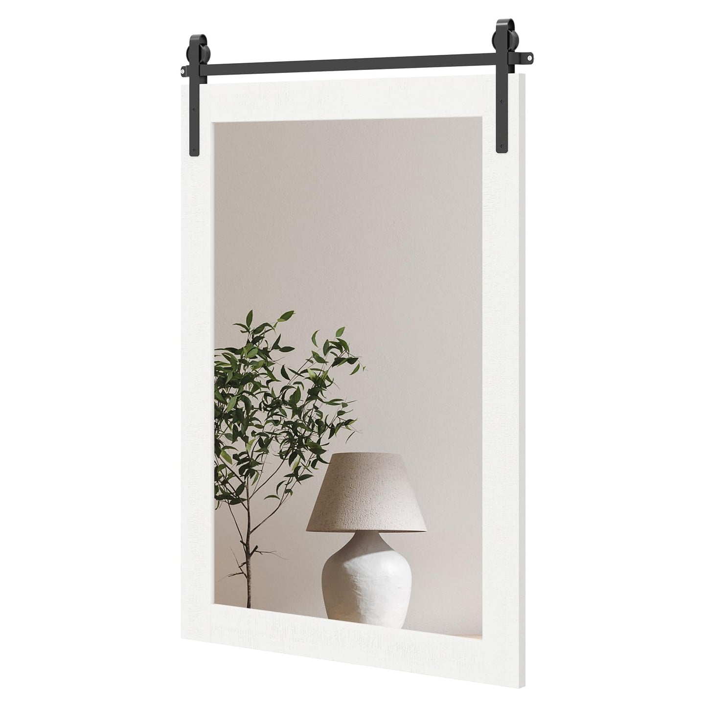Tangkula Farmhouse Wall Mirror with Wood Frame & Metal Bracket( 36"L x 24"W)