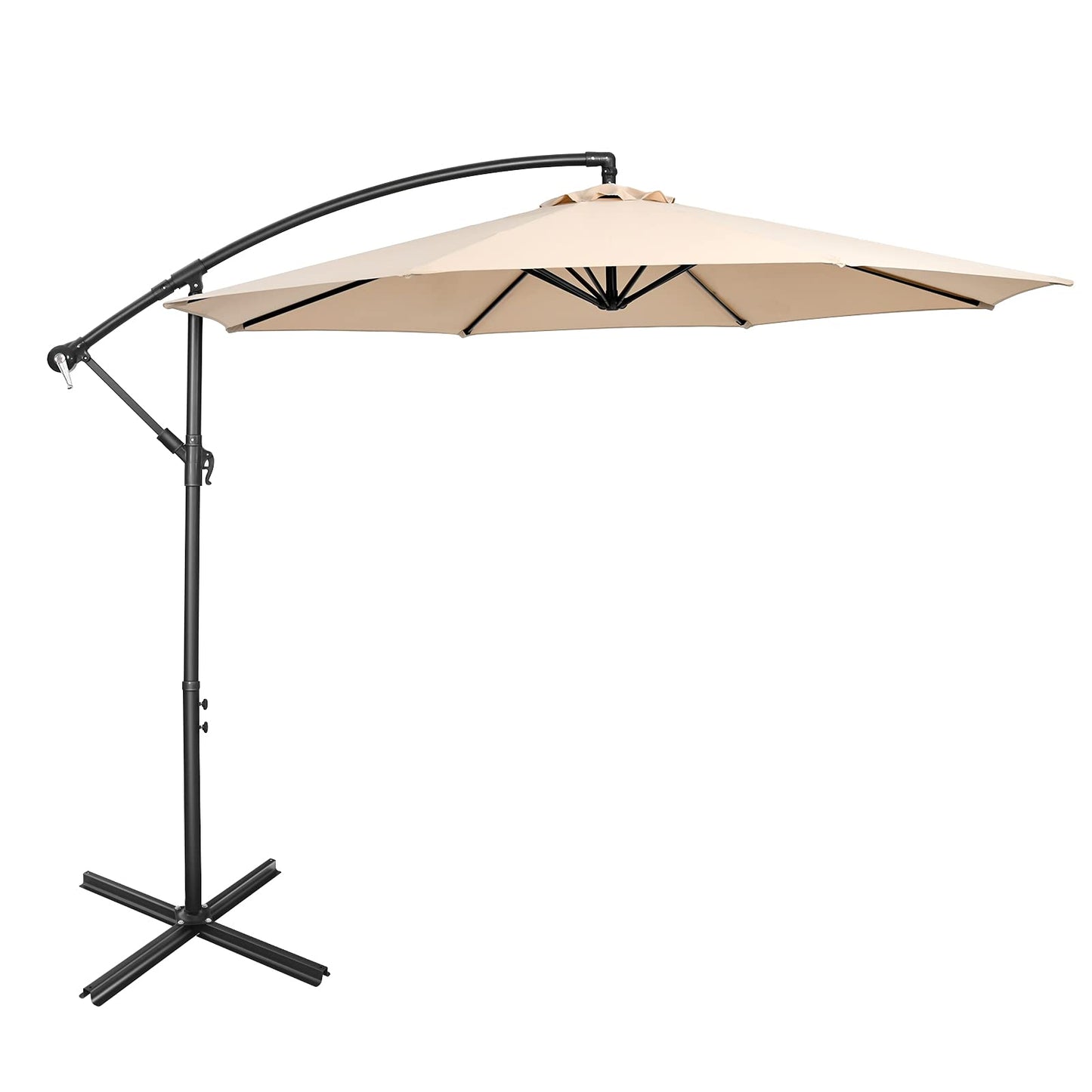 Tangkula 10 FT Patio Offset Umbrella with 8 Ribs, Outdoor Cantilever Umbrella with Cross Base and Crank