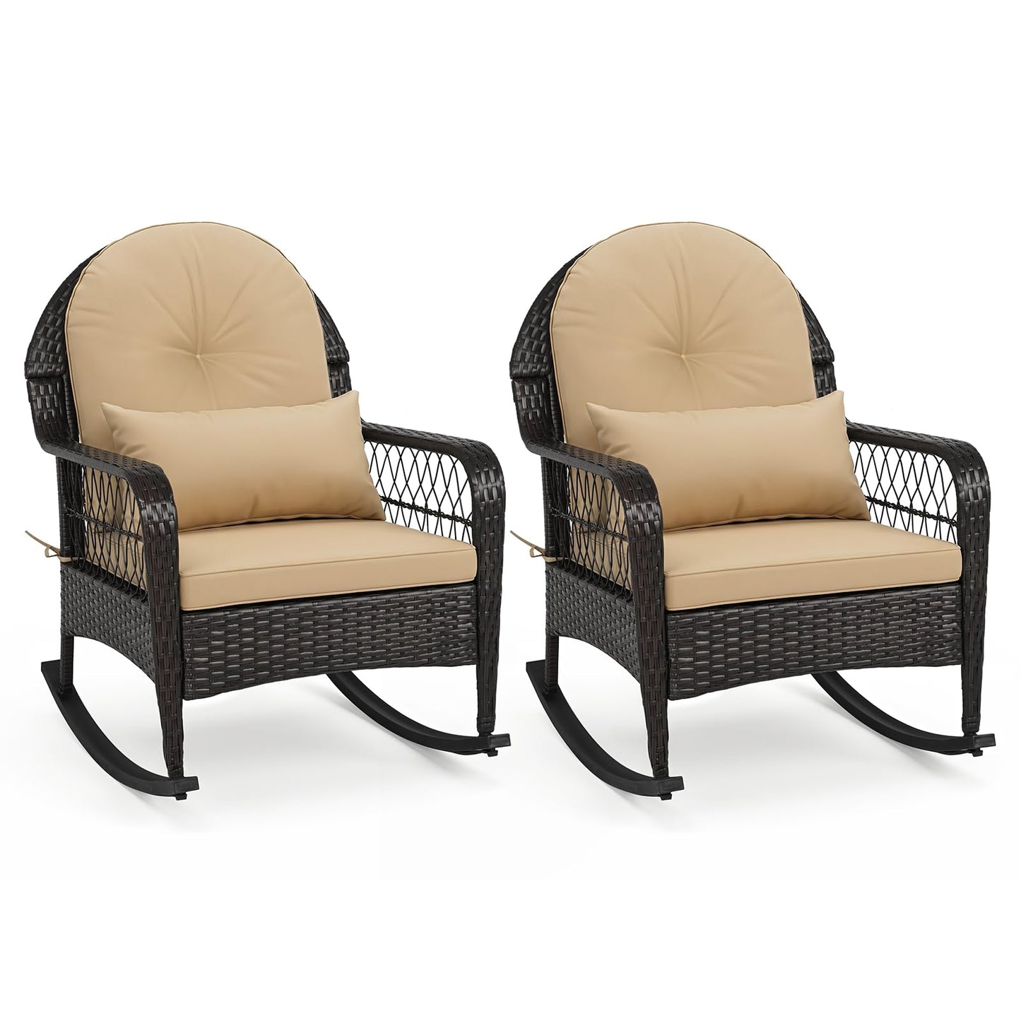 Tangkula Outdoor Wicker Rocking Chair w/Soft Cushions