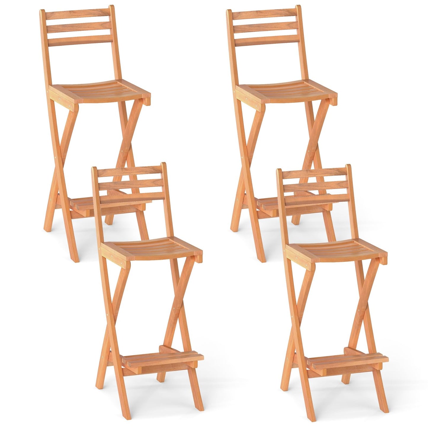 Tangkula Patio Folding Barstool Set with Backrest & Footrest