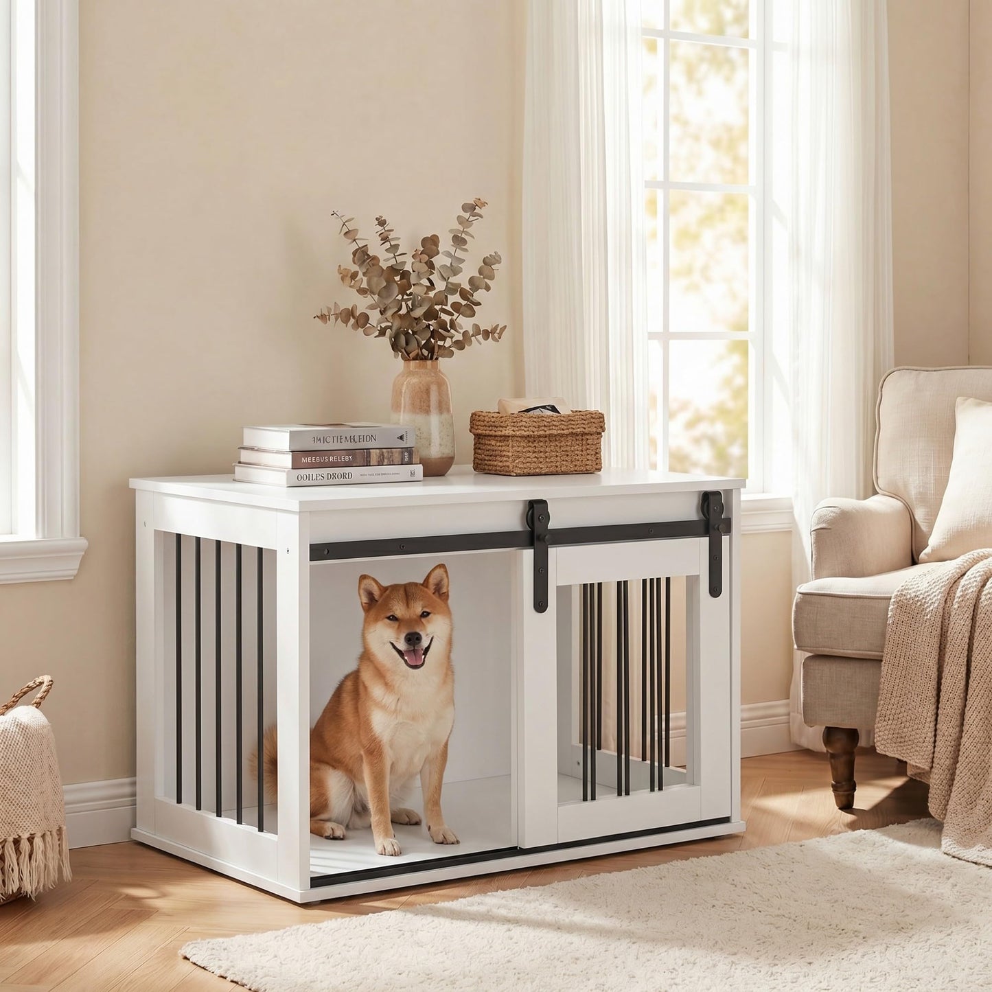 Tangkula Farmhouse Wooden Dog Crate Furniture