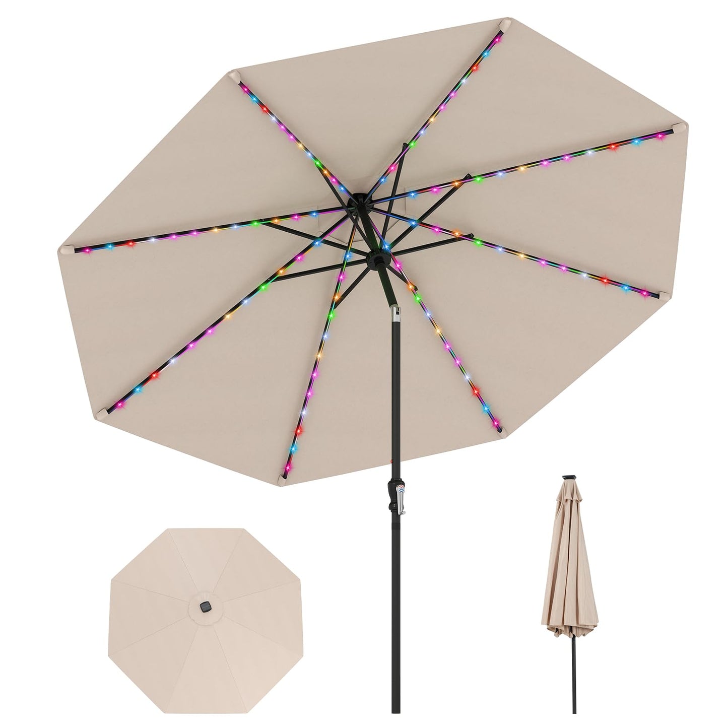 Tangkula 10 FT Solar Patio Umbrella with 96 Multi Colored Flowing LED Lights