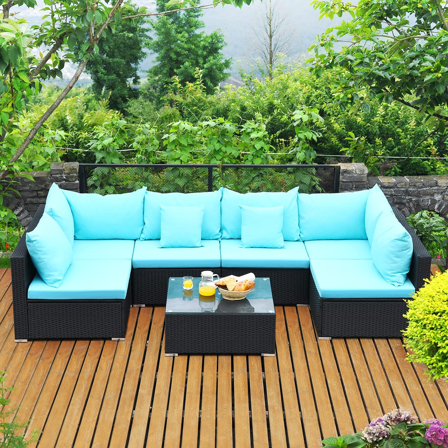 Tangkula 7 Piece Patio Furniture Set with Pillows and Cushions