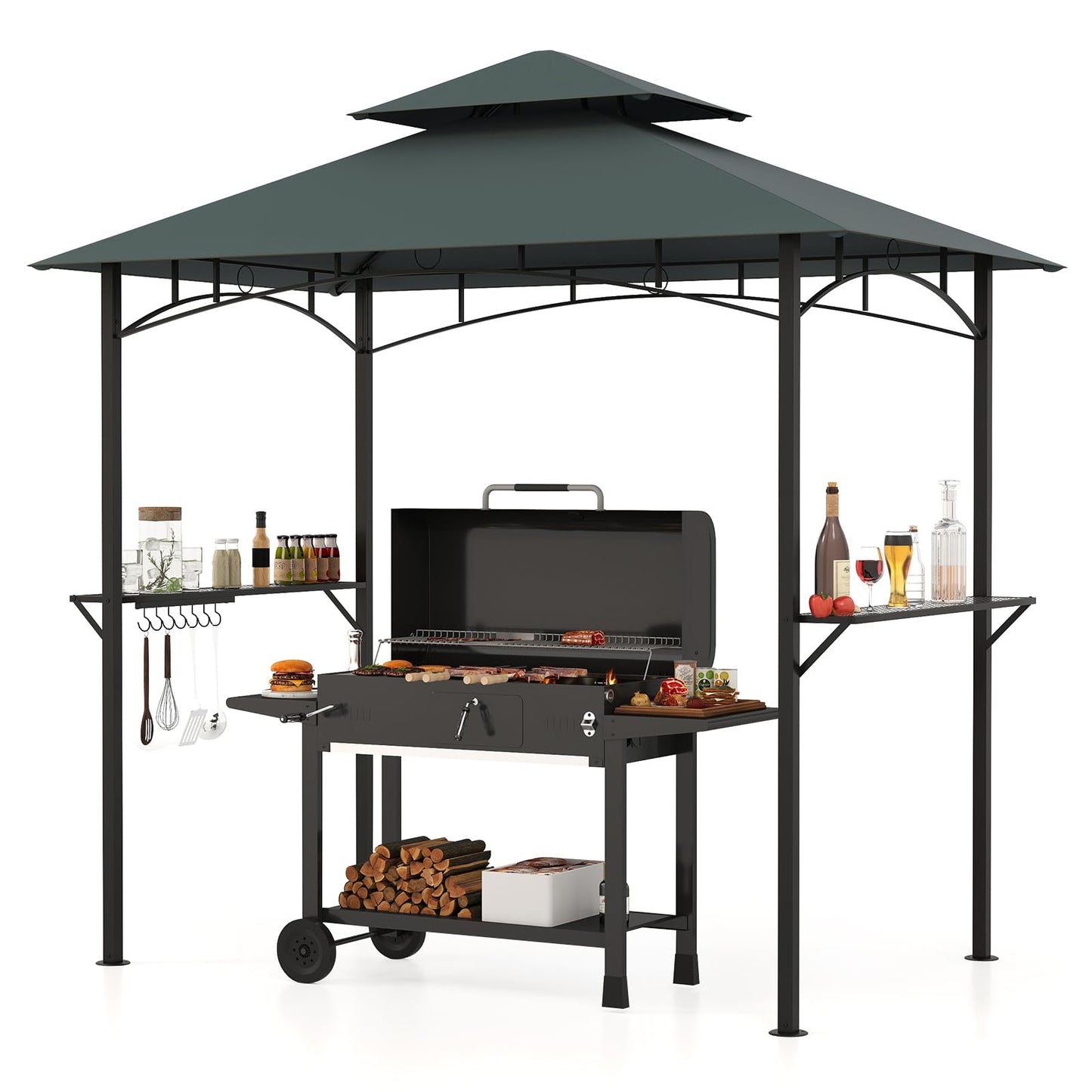 Tangkula 8x5 Ft Grill Gazebo, 2-Tier Barbecue Gazebo with 2 Shelves