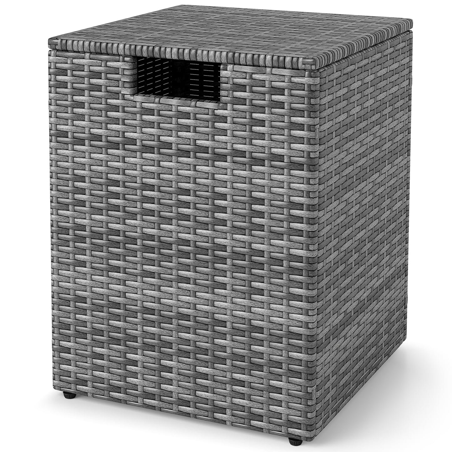 Tangkula Wicker Propane Tank Cover Table with Flip Lid & Adjustable Foot Pads