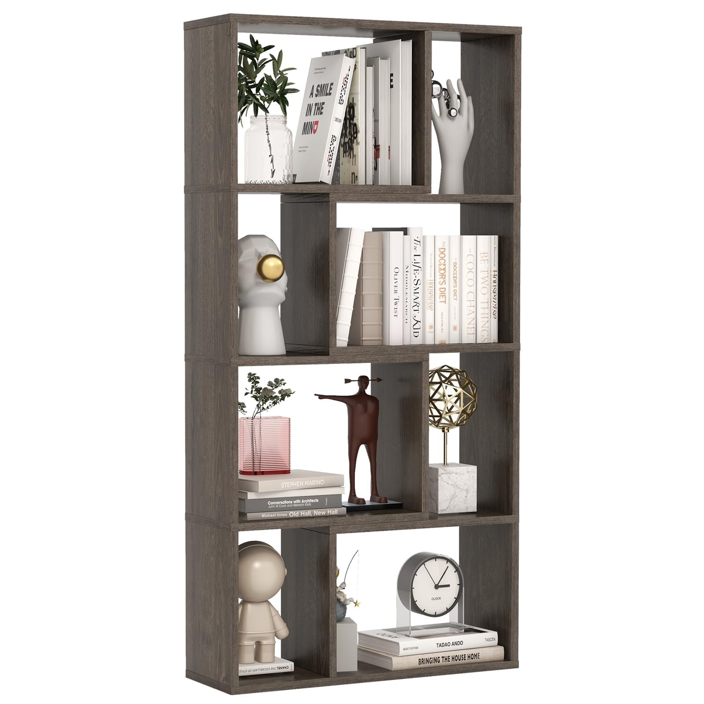 Tangkula 5 Tier Geometric Bookshelf, 48”H Freestanding 8-Cube Open Bookcase, Wooden Storage Display Shelf