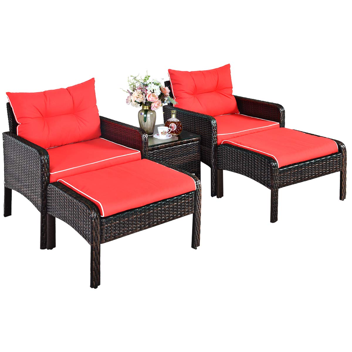 Tangkula Wicker Furniture Set 5 Pieces PE Wicker Rattan Outdoor All Weather Cushioned Sofas