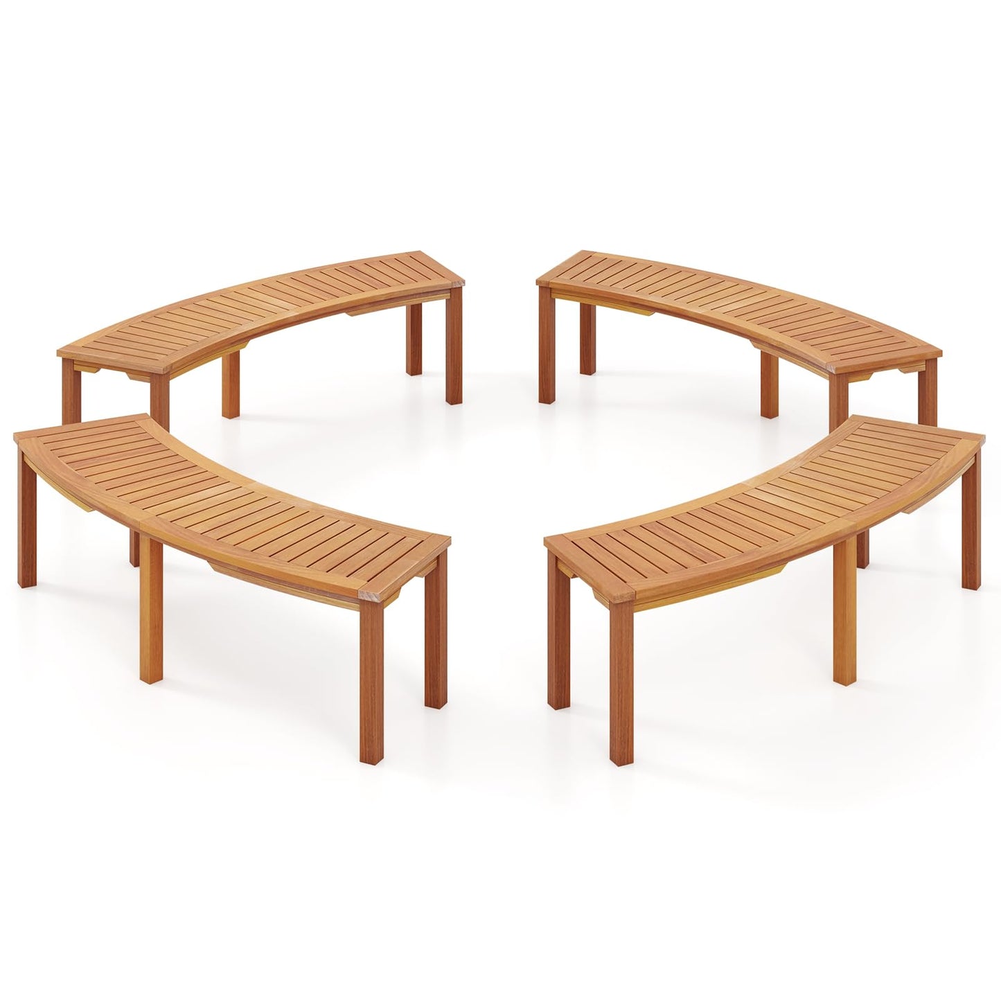 Tangkula Acacia Wood Fire Pit Bench with Slatted Seat