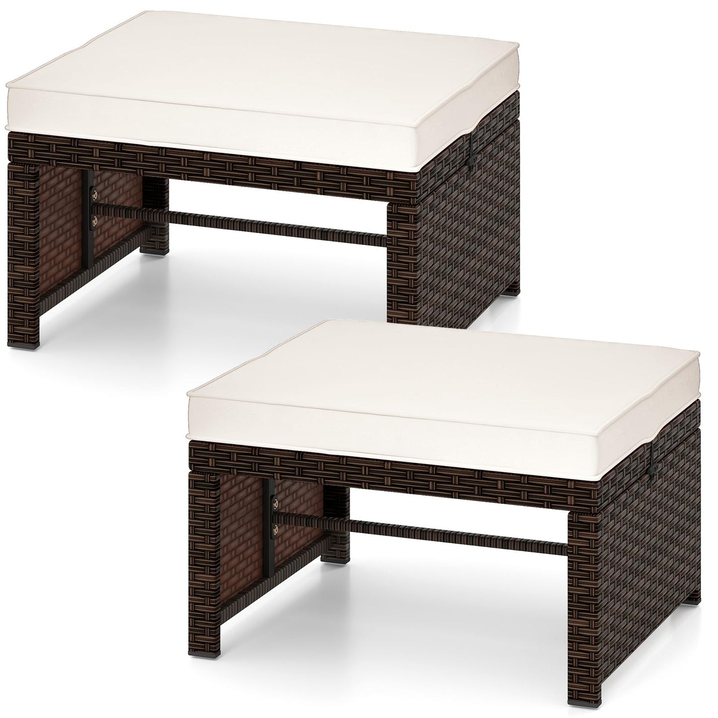 Tangkula 2 Pieces Patio PE Rattan Ottomans