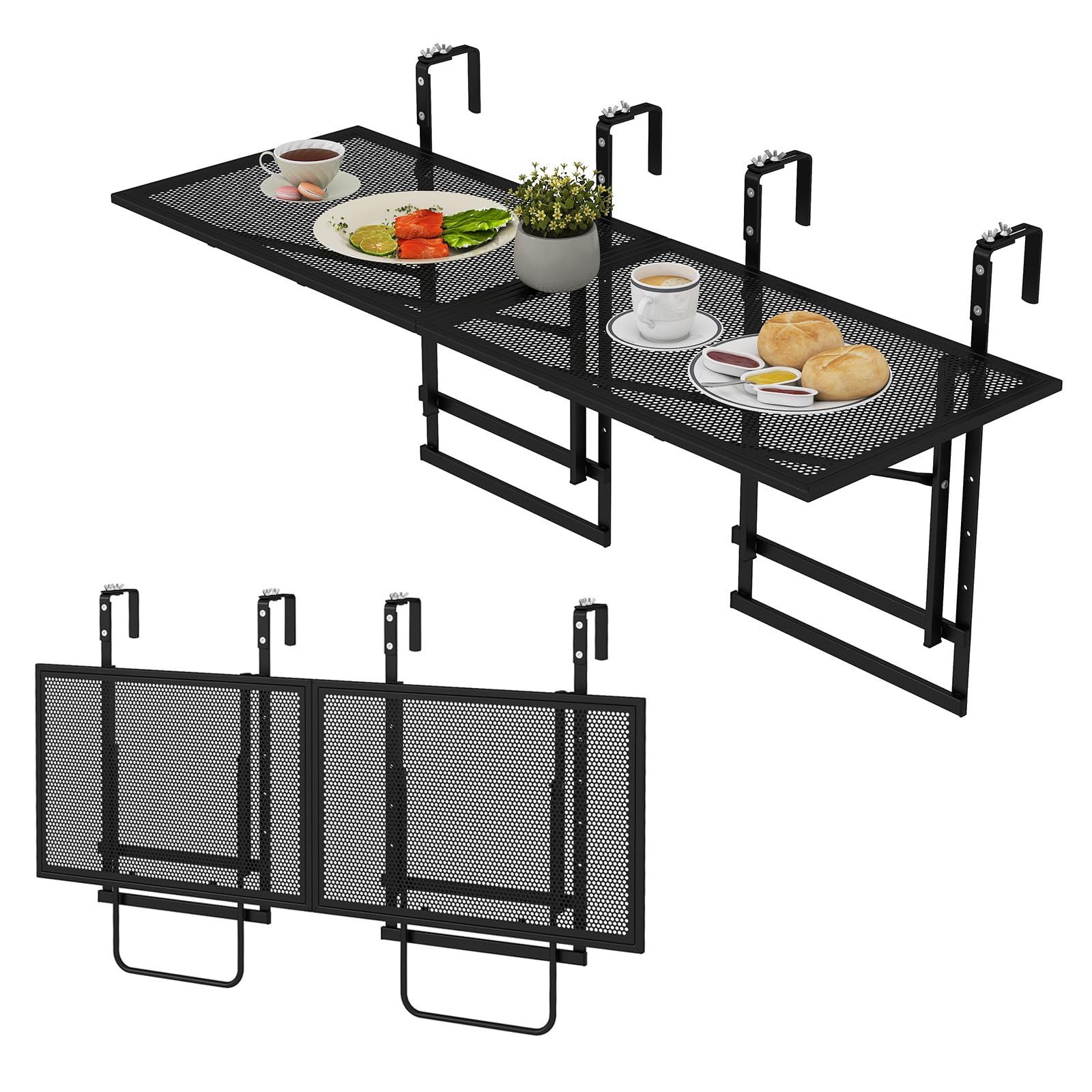 Tangkula Table de balcon pliable 122 cm pour rambardes de 3,8 cm à 8,9 cm d'épaisseur