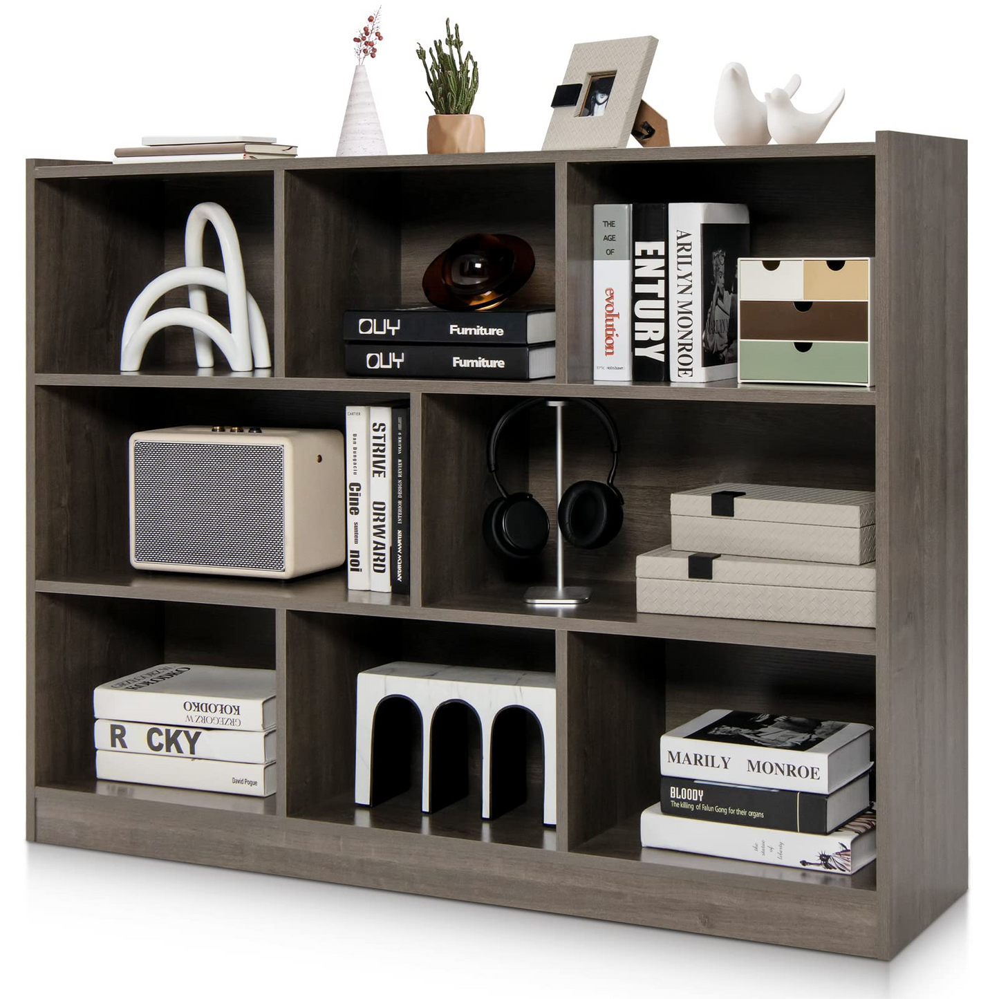 Tangkula 8-Cube Bookcase, Wood 3 Tier Open Storage Bookshelf, Modern Multipurpose Display Cabinet