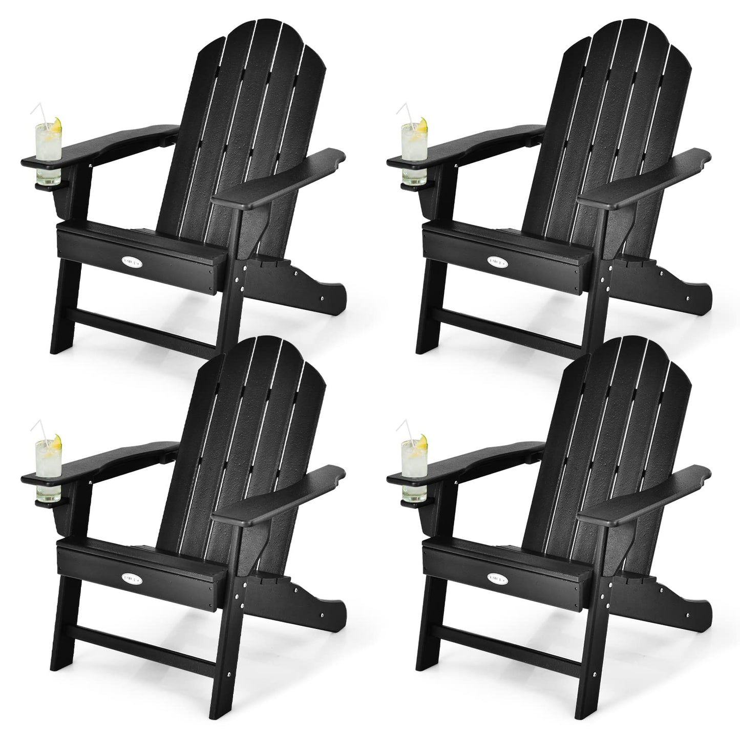 Tangkula Adirondack Chair Outdoor, Fade Resistant HDPE Armchairs with Cup Holder