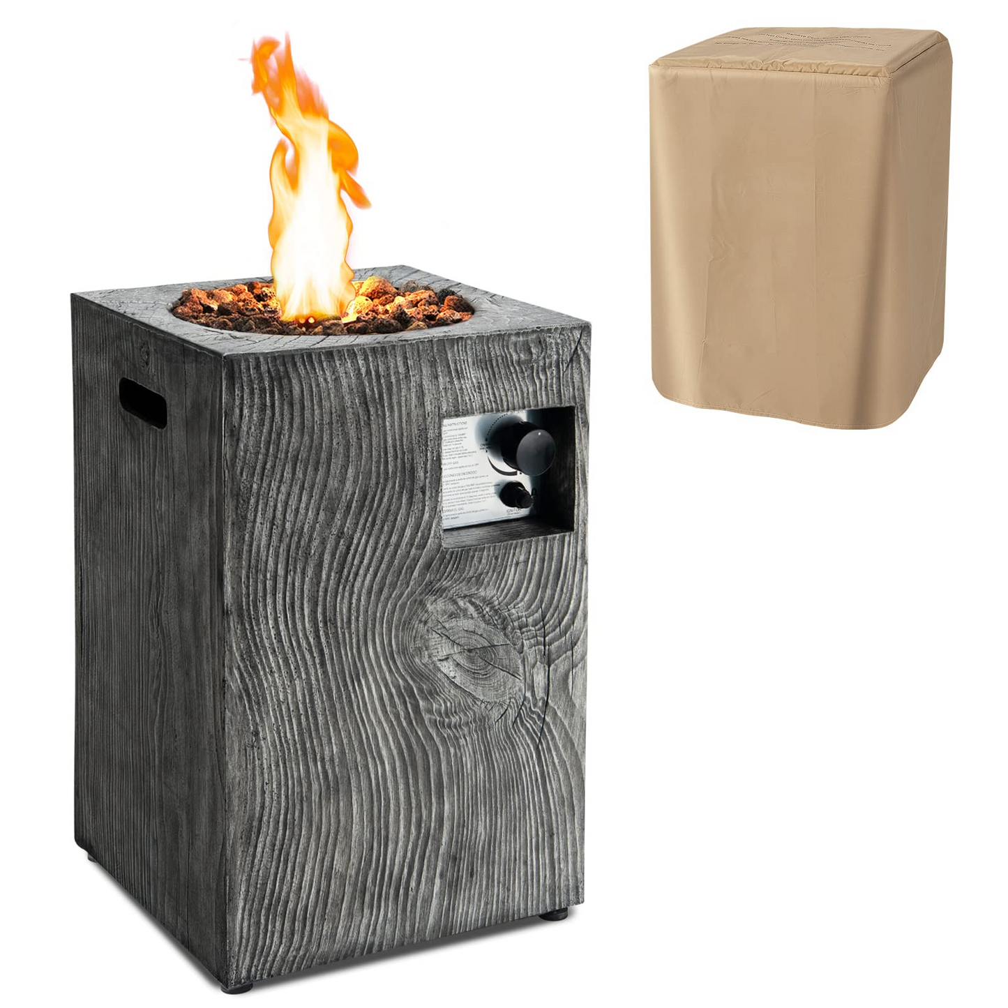 Tangkula 16 Inch Patio Propane Fire Pit, Patiojoy Electronic Ignition Square Gas Fire Pit with Protective Cover