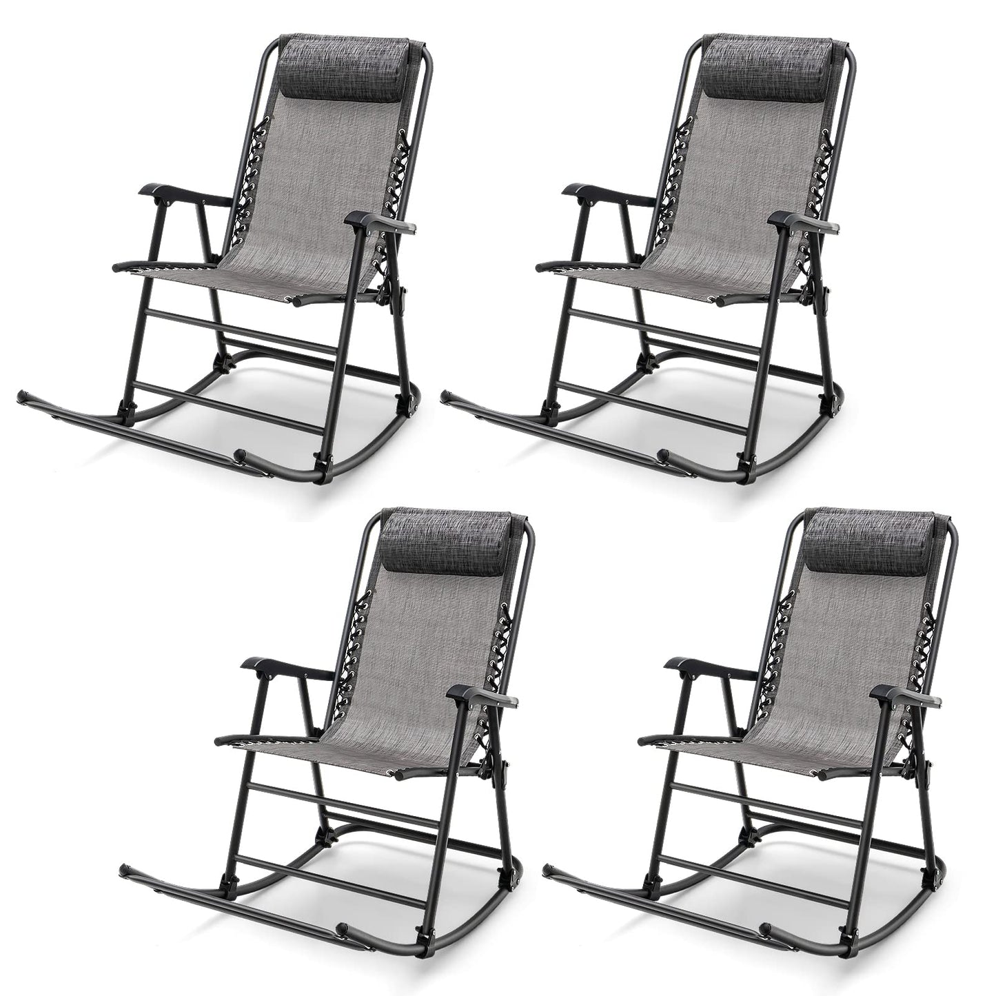 Outdoor Folding Rocking Chair, No Assembly Required, Foldable Rocker Recliner with Headrest