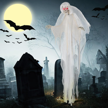Ange hanté Tangkula de 2,5 m pour Halloween, fantôme animatronique à activation vocale avec yeux lumineux