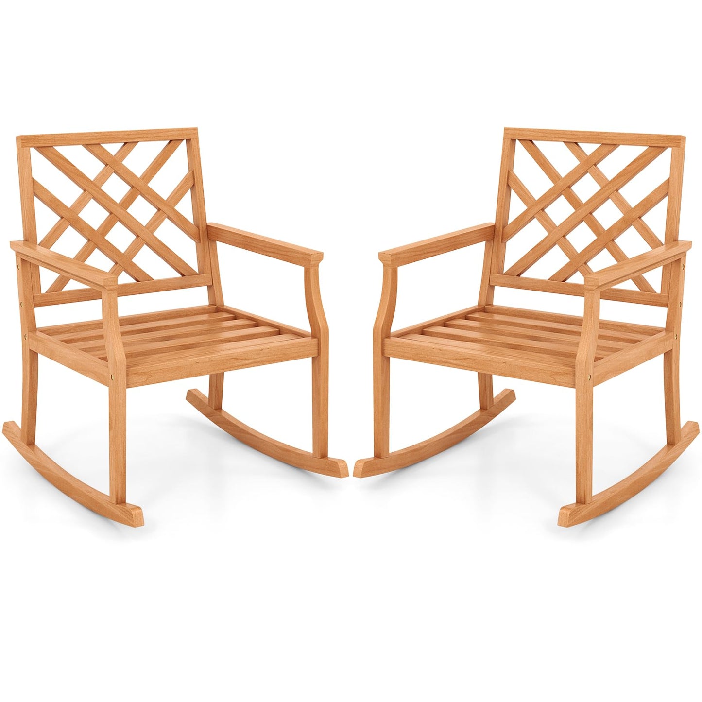 Tangkula Teak Wood Rocking Chair, Oversized Porch Rocker with Backrest and Slatted Seat (1/2, 32 x 28 x 35 Inch)