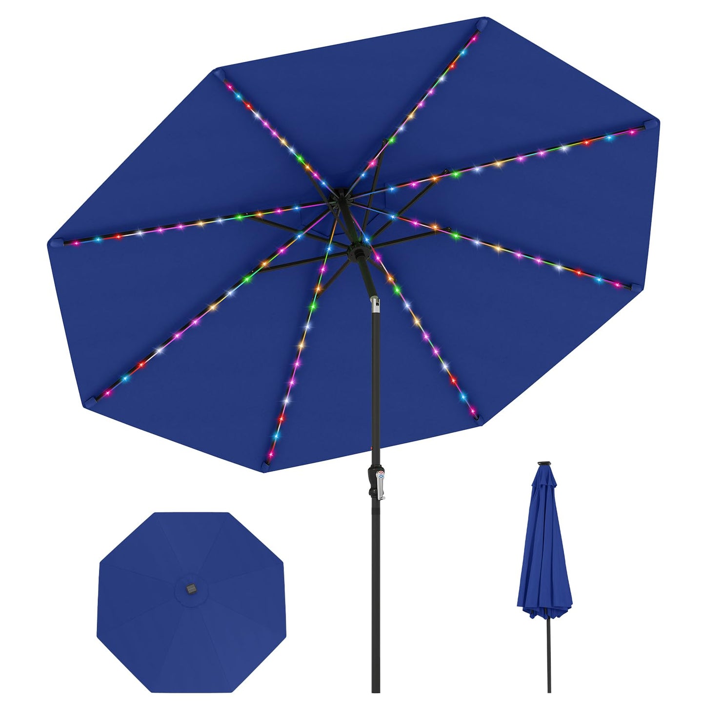 Tangkula 10 FT Solar Patio Umbrella with 96 Multi Colored Flowing LED Lights