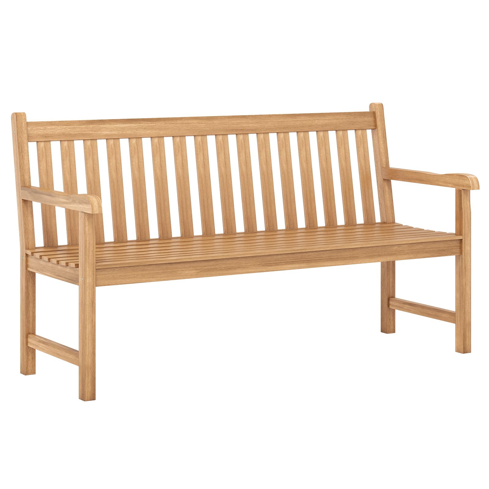 Tangkula Teak Wood Outdoor Bench with Armrests and Backrest