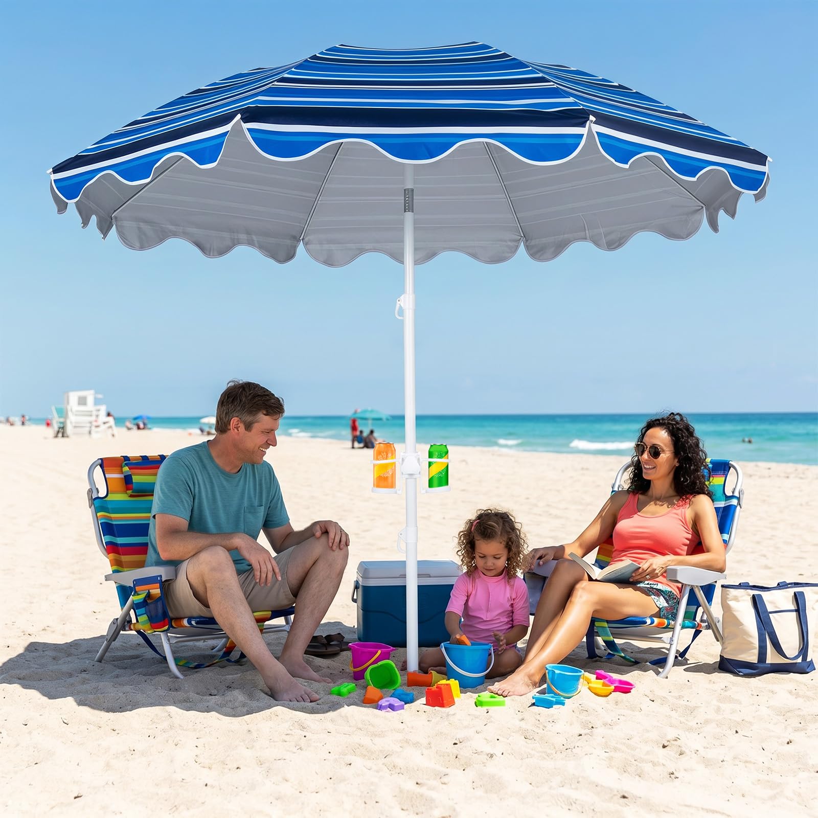 Parasol de plage festonné Tangkula de 1,98 m avec porte-gobelets
