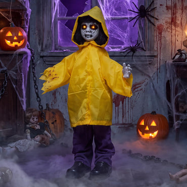 Tangkula Halloween Animated Life Size Scary Boy with Light Up Eyes
