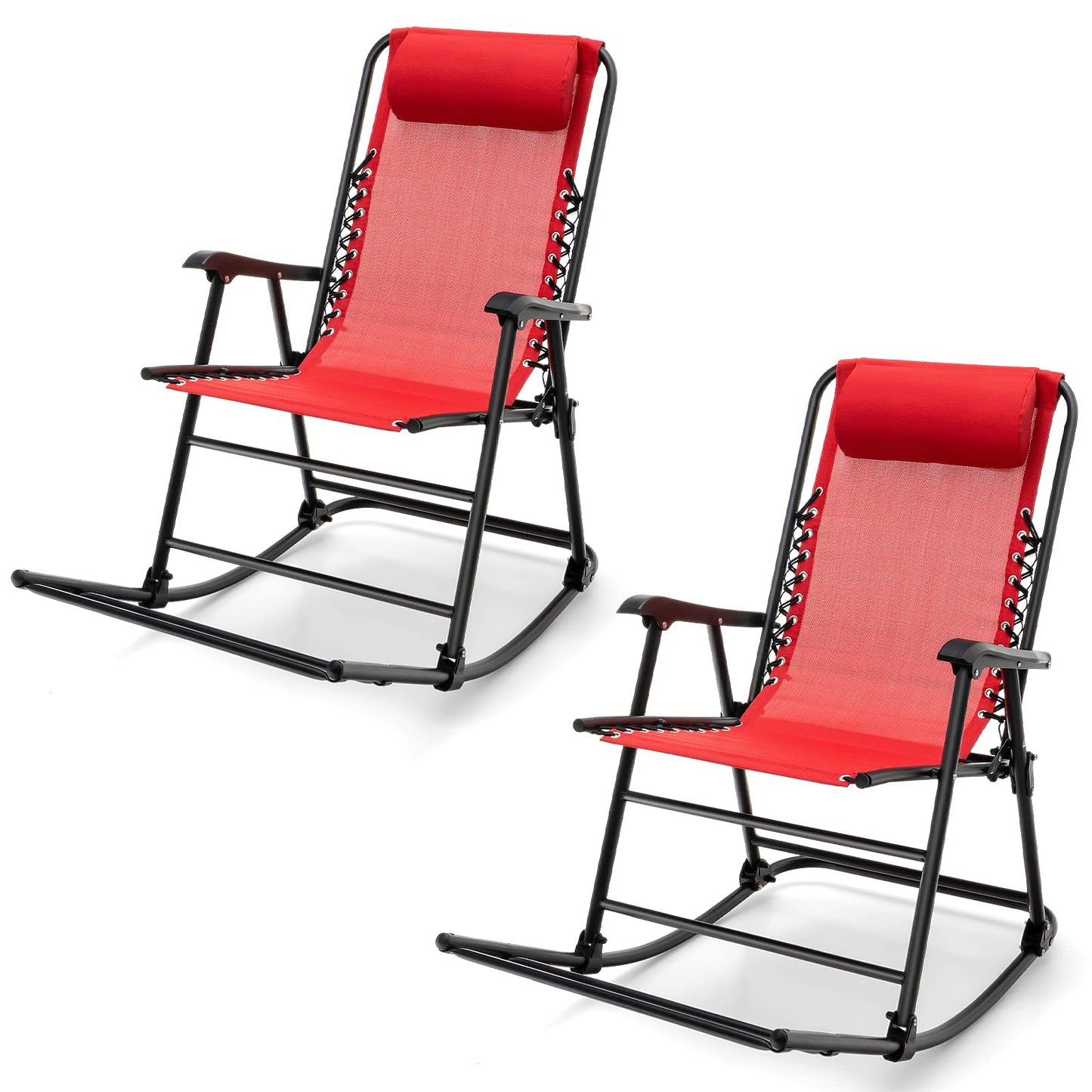 Outdoor Folding Rocking Chair, No Assembly Required, Foldable Rocker Recliner with Headrest