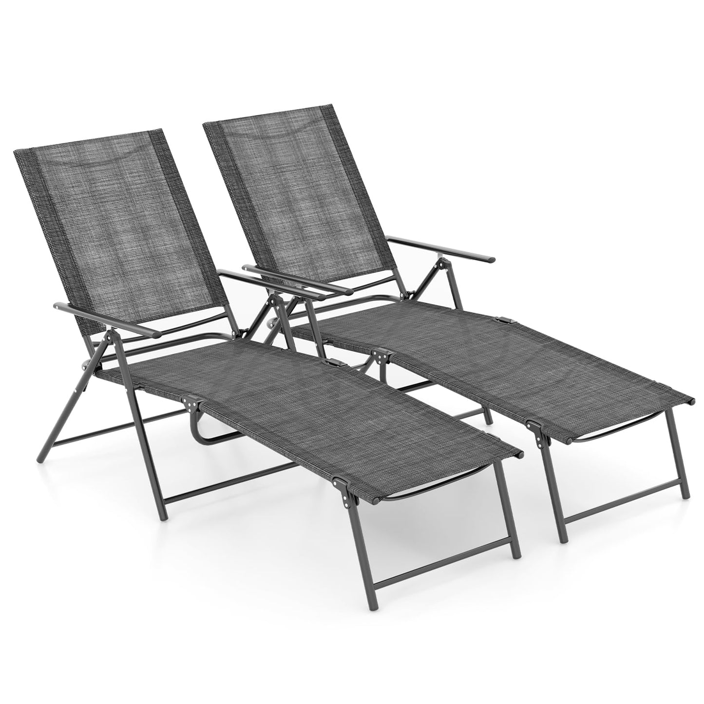 Tangkula Outdoor Lounge Chairs Set of 1/2, Patio Folding Chaise Recliner with 6-Level Backrest