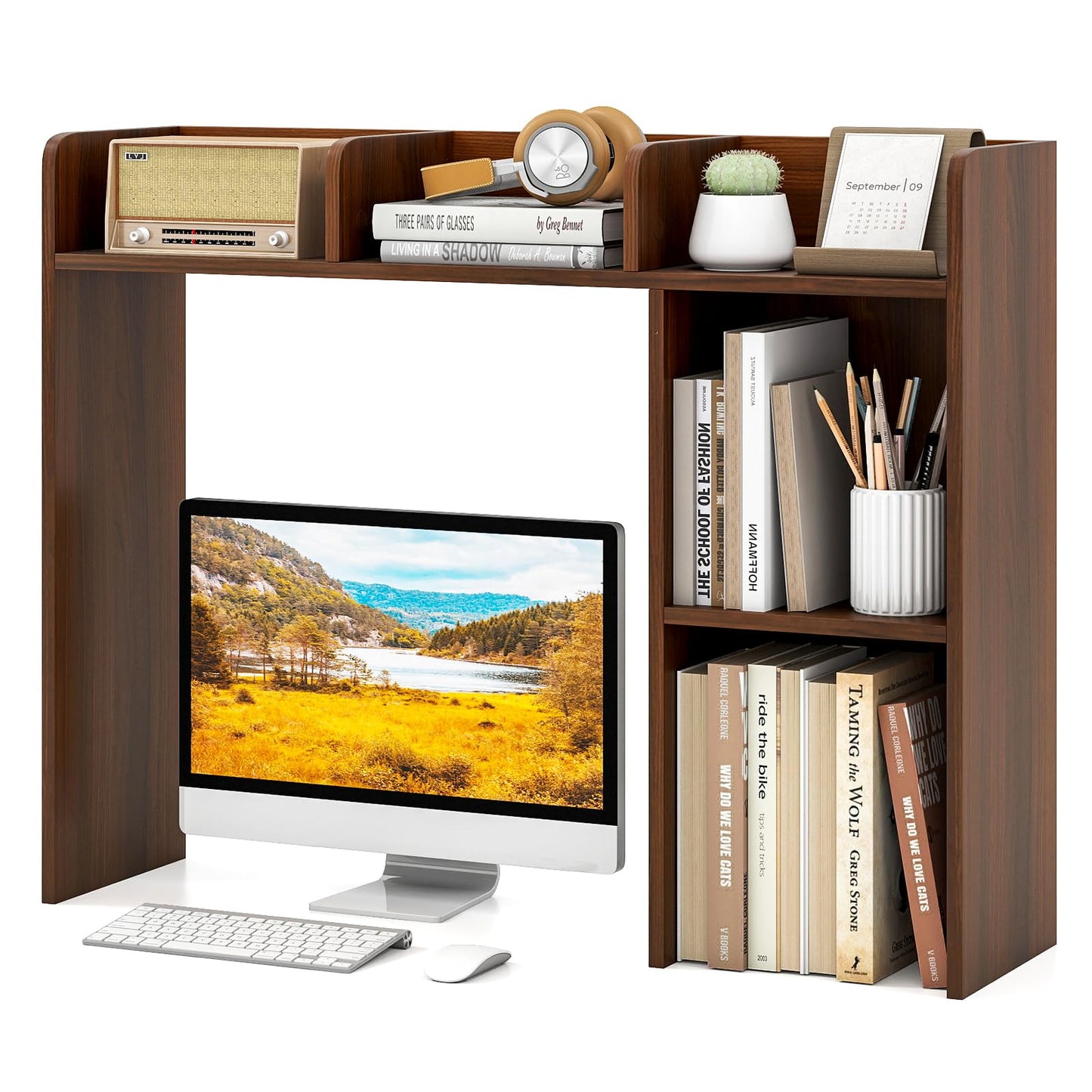 Tangkula Étagère de bureau, meuble de rangement de comptoir avec 5 étagères pour bureau d'ordinateur