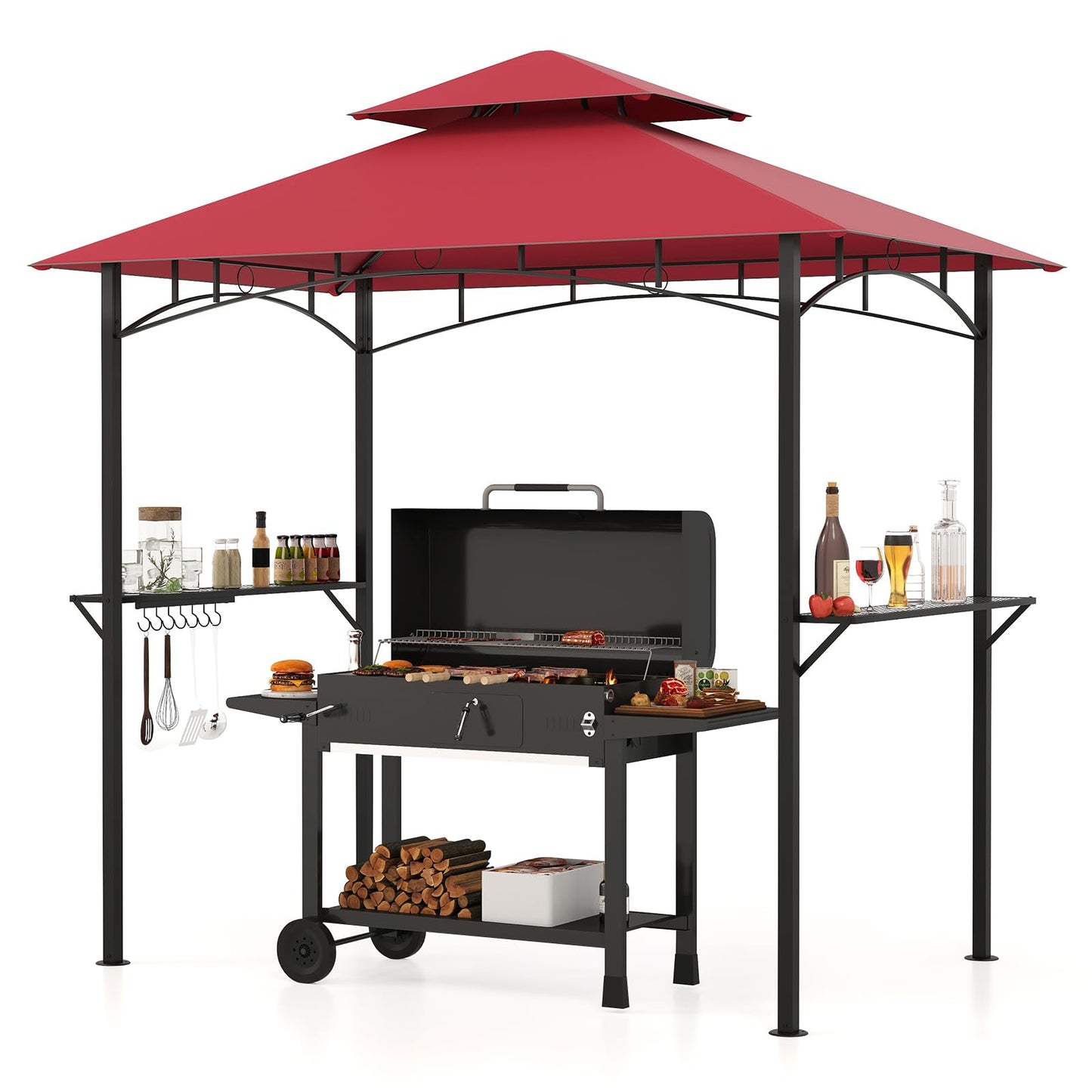Tangkula 8x5 Ft Grill Gazebo, 2-Tier Barbecue Gazebo with 2 Shelves