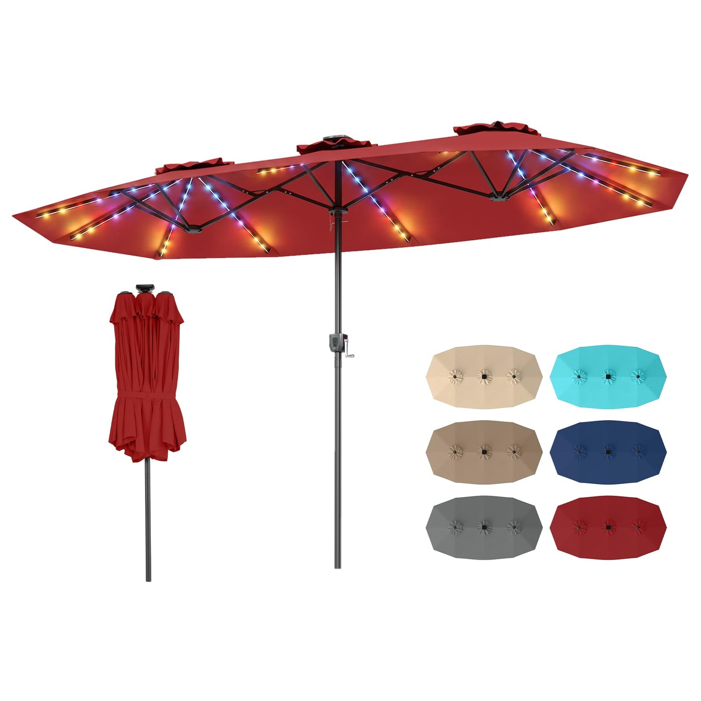 Tangkula 13 Ft Solar Patio Umbrella with Multi-Colored Flowing LED Lights