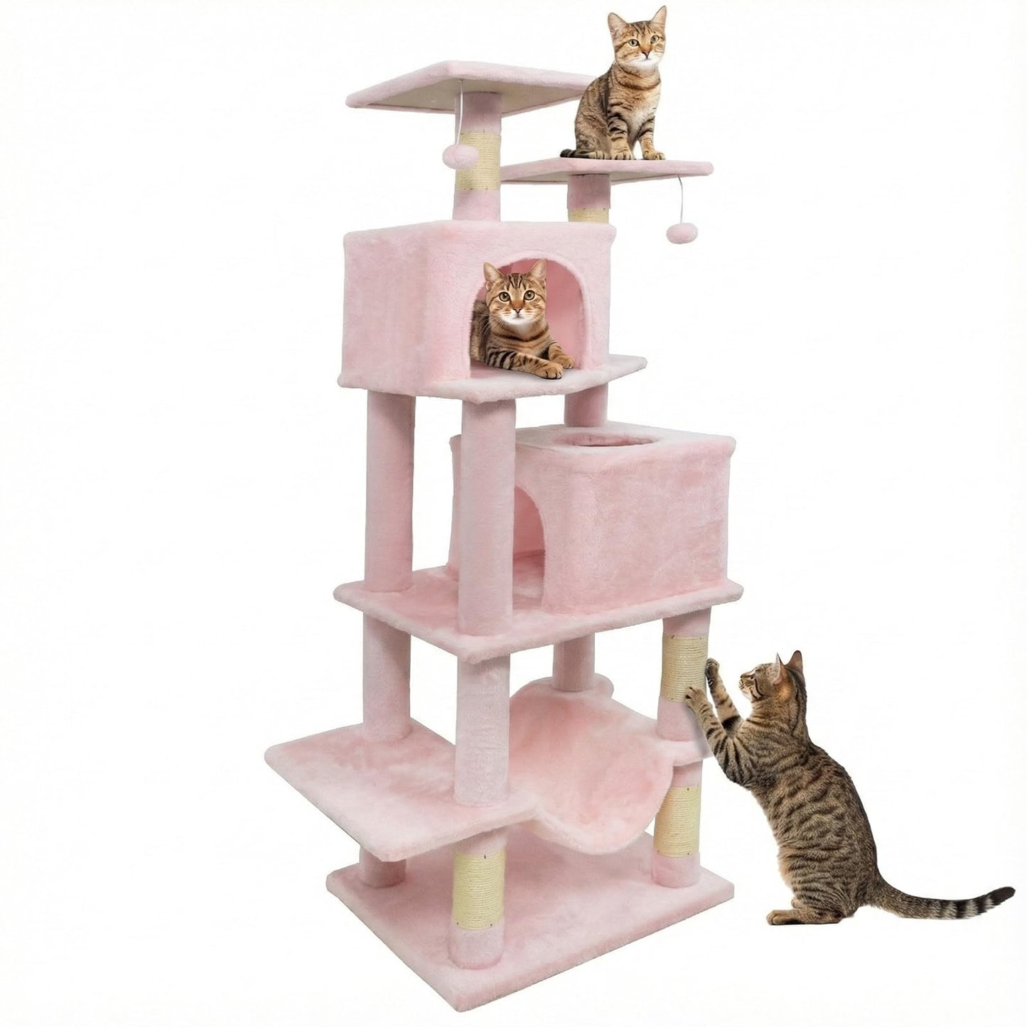 Tangkula 57 Inch Large Cat Tower with Sisal Scratching Post Top Perch Dual Condos