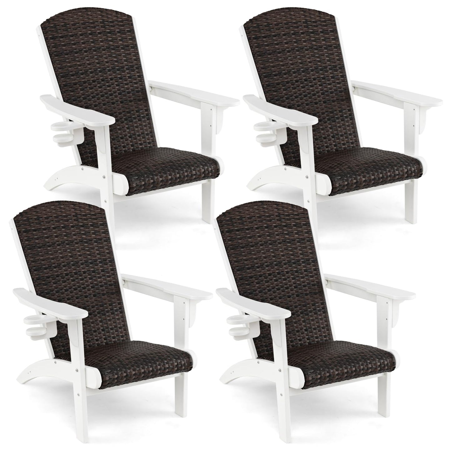 Tangkula Patio Wicker Adirondack Chair, HDPE Lounge Chair w/Rattan Padded Seat & Back