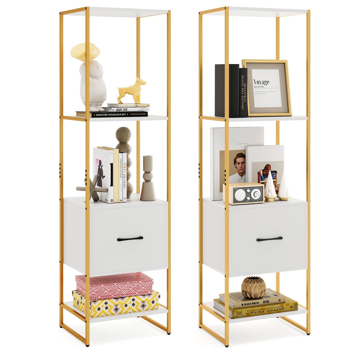 Tangkula Étagère Haute et Étroite de 159 cm avec Cadre Métallique et Kits Anti-basculement