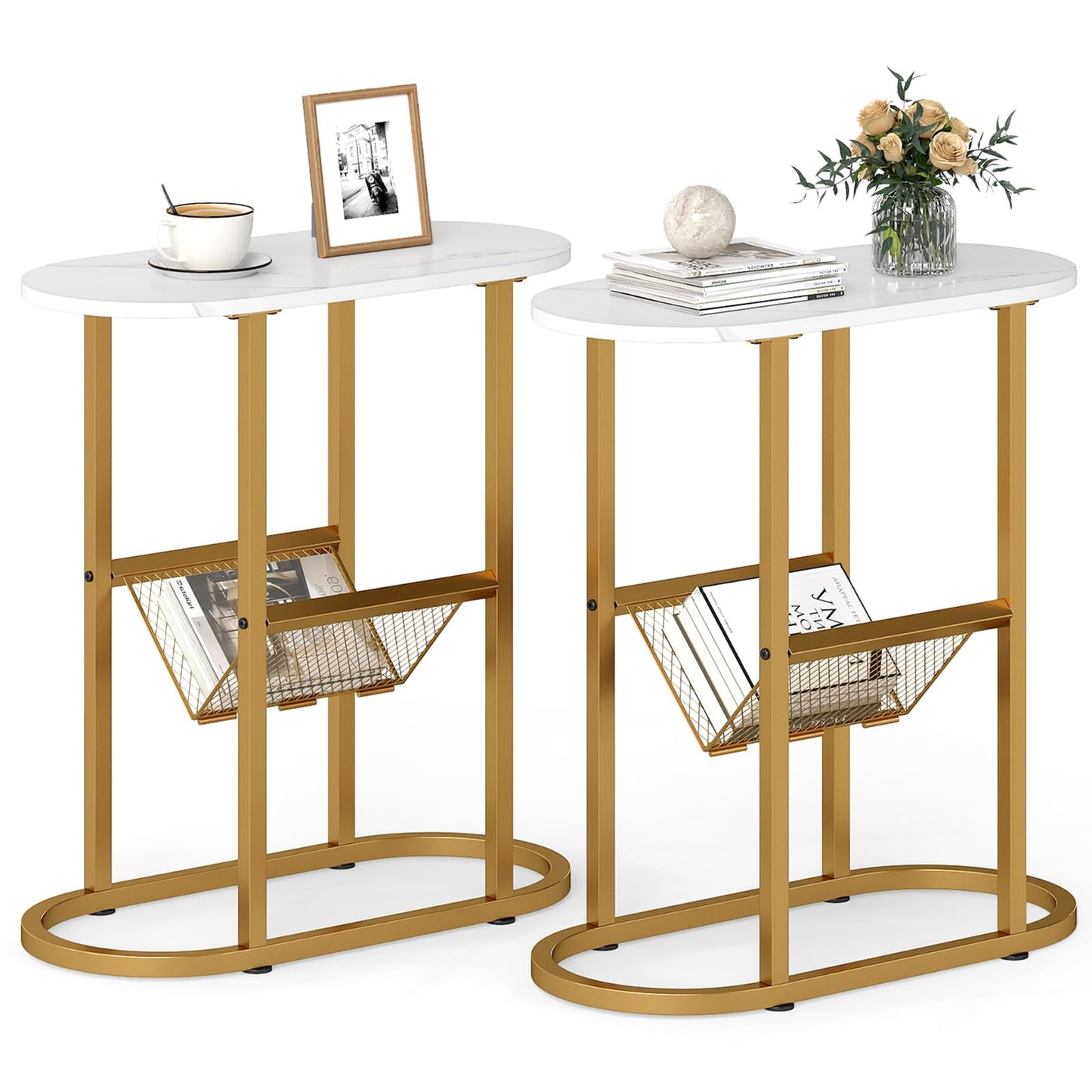 Tangkula Table d'appoint ovale étroite pour salon chambre à coucher