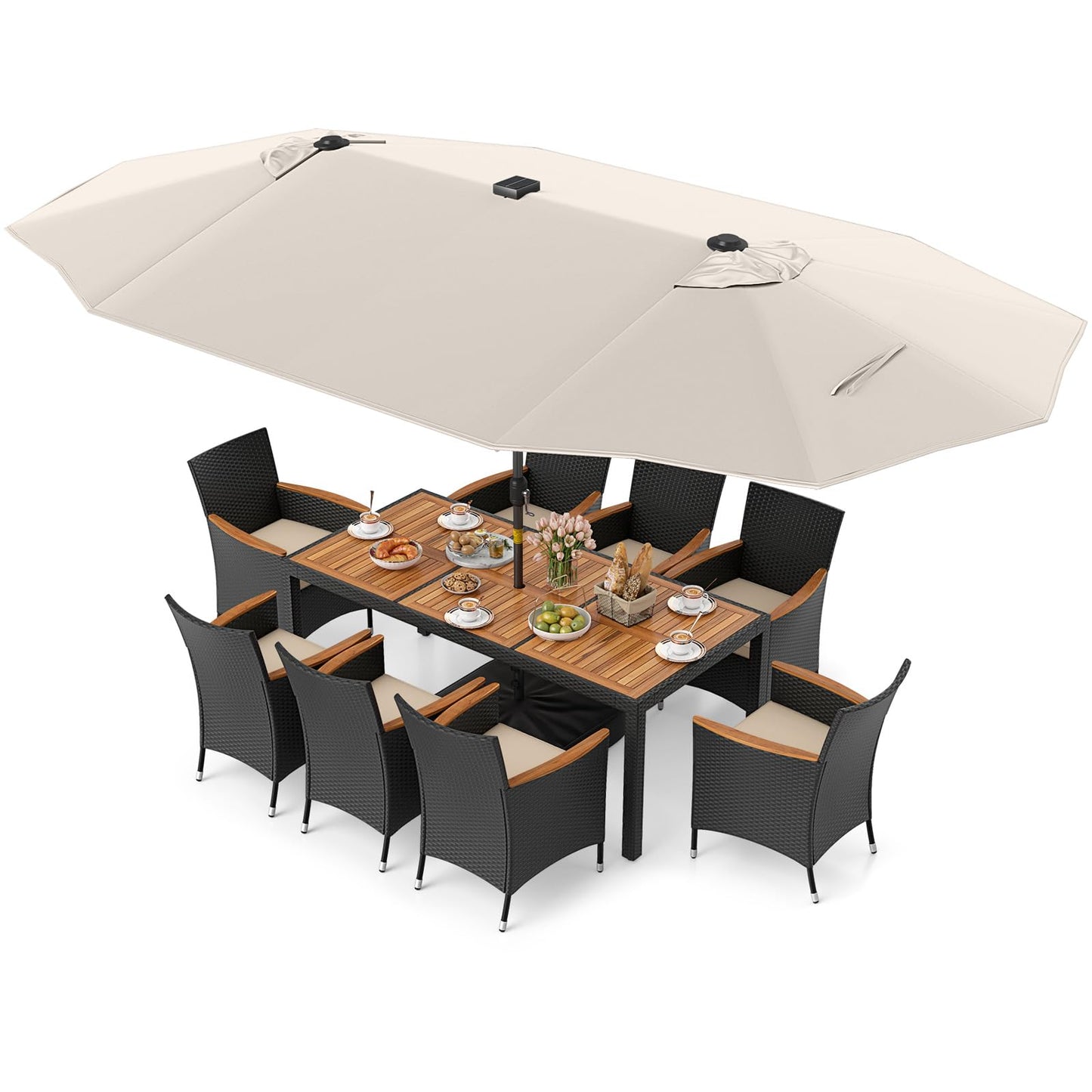 Tangkula 11 Pieces Patio Dining Set with Double-Sided Led Patio Umbrella