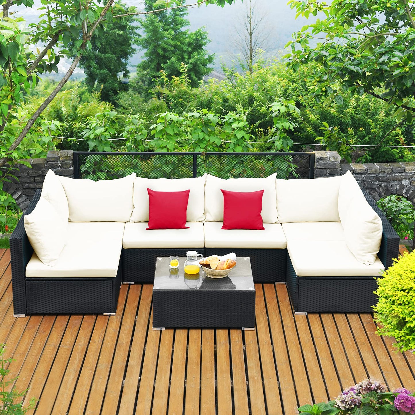 Tangkula 7 Piece Patio Furniture Set with Pillows and Cushions