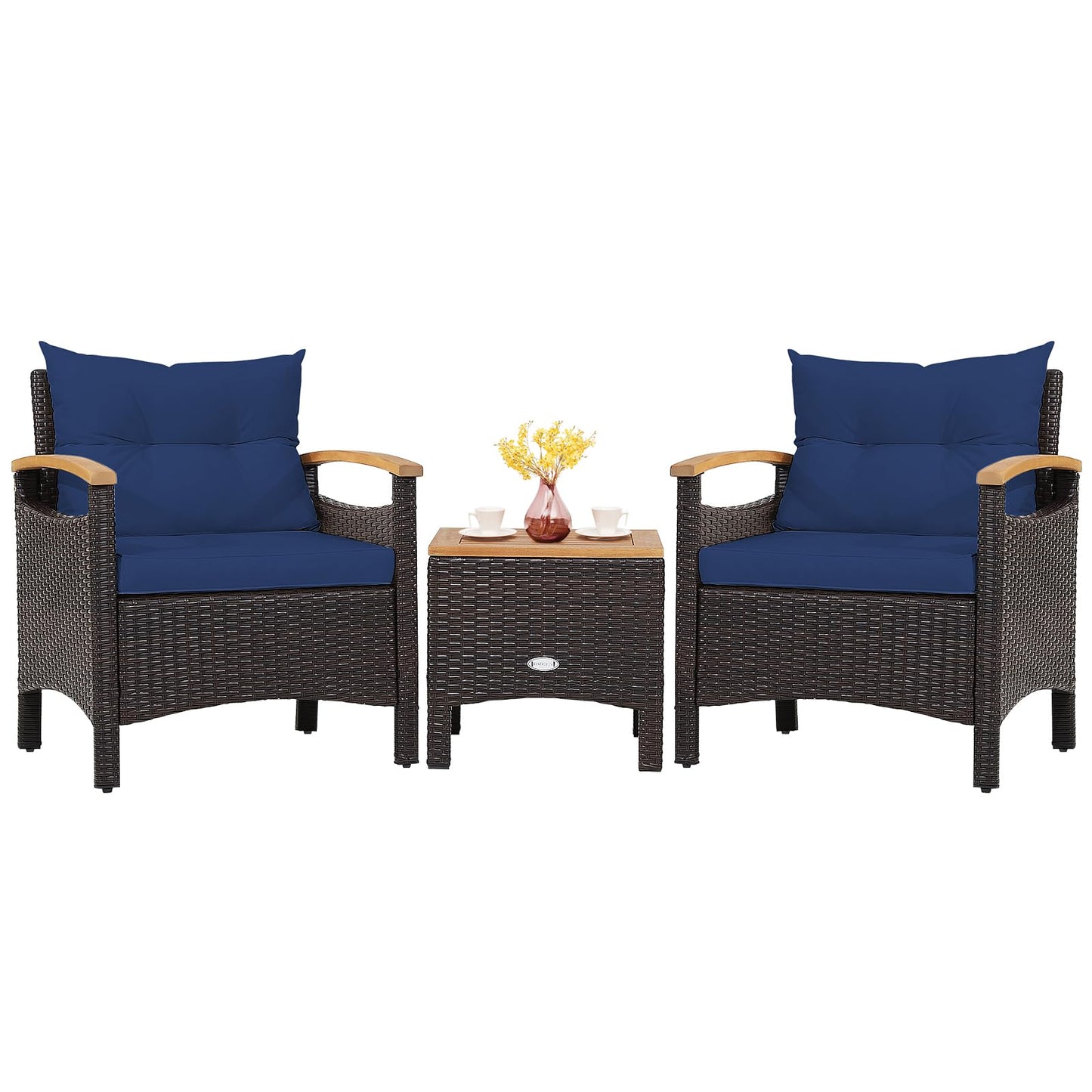 Tangkula 3-Piece Patio Furniture Set, Patiojoy Outdoor Rattan Sofa Set with Coffee Table, Patio Conversation Set with Removable Cushion