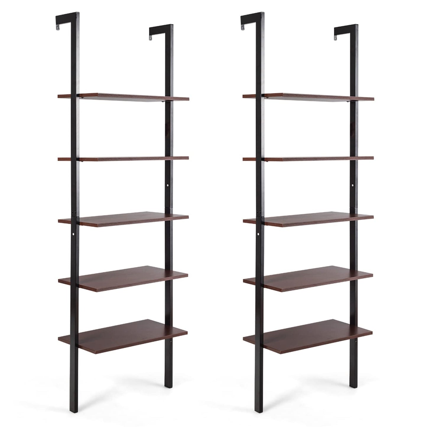 Tangkula Industrial Ladder Shelf Against The Wall, 5-Tier Wall Mount Ladder Bookshelf with Metal Frame