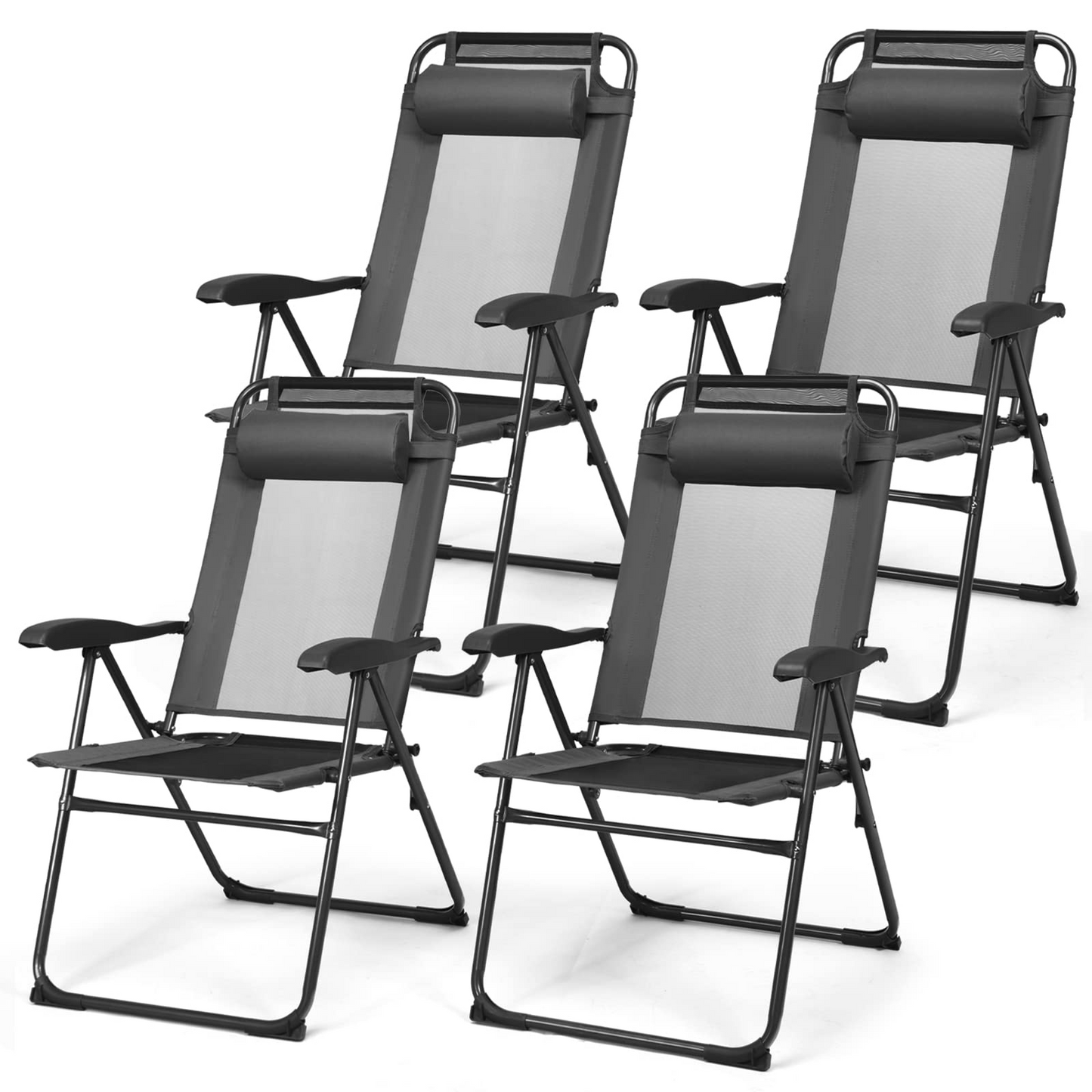 Tangkula Lot de 2 Chaises de Salle à Manger Pliantes pour Patio, Chaises de Patio Portables avec Dossier Réglable sur 7 Niveaux