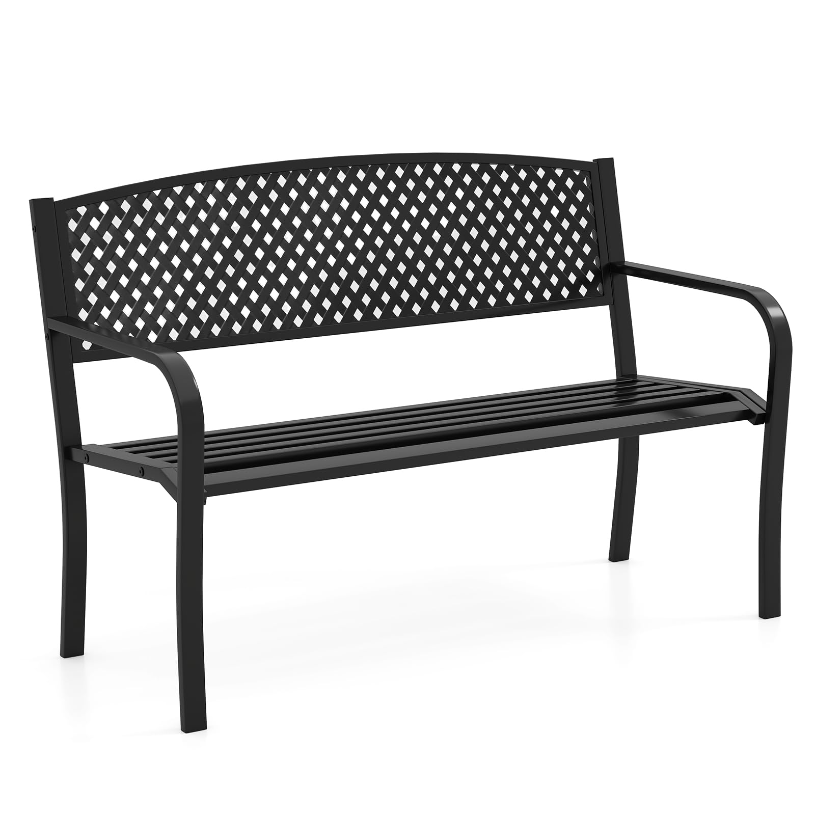 Tangkula 50 Inches Garden Bench with Patterned Backrest and Curved Armrests