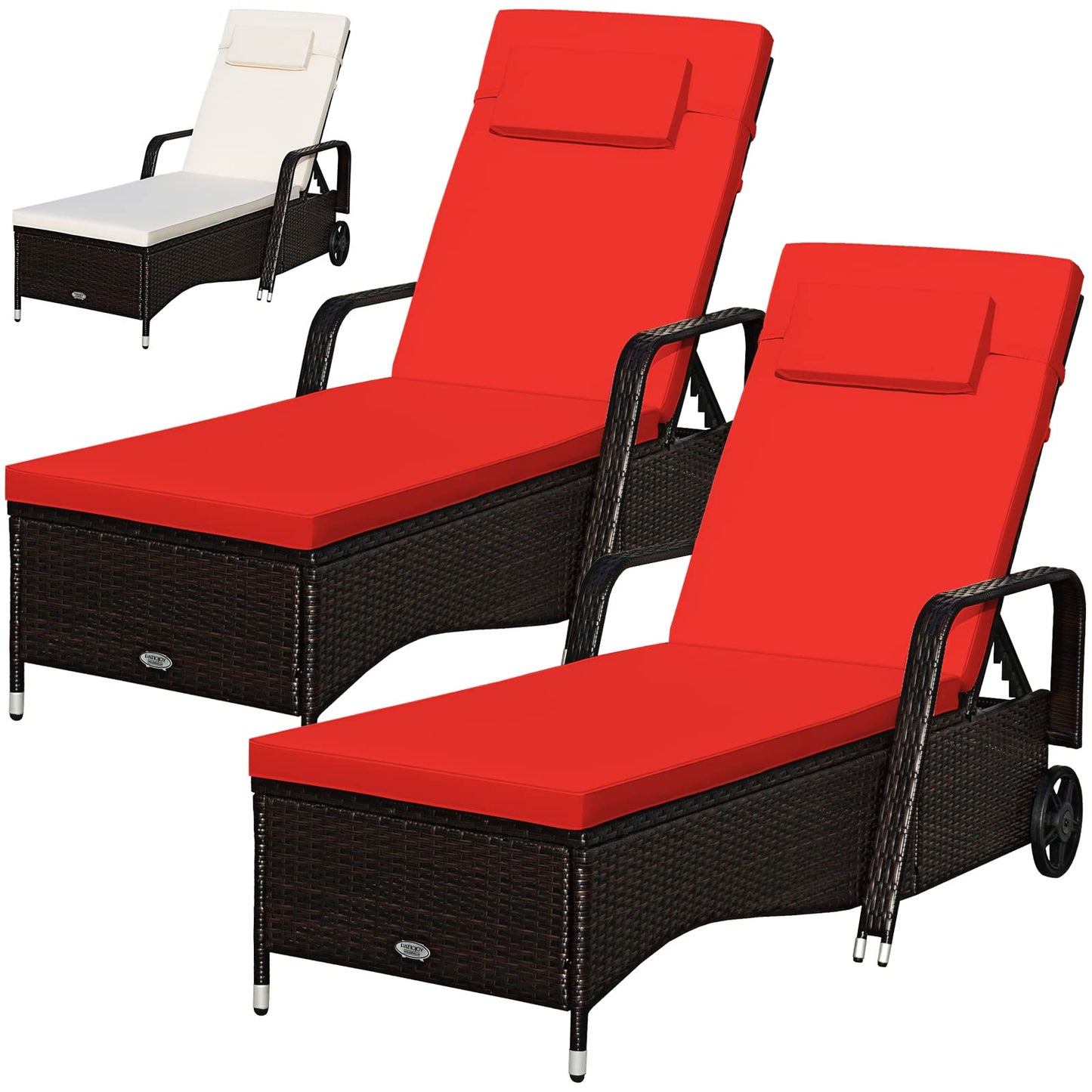 Tangkula Patio Chaise with Wheels, 6 Positions Adjustable Outdoor Lounger Chair with Steel Frame