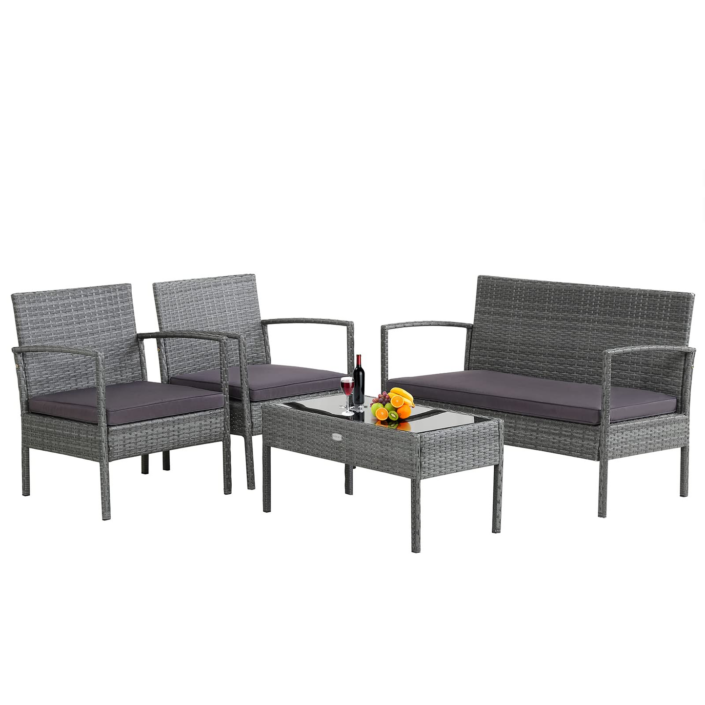 Tangkula Patio 4 Piece Rattan Furniture Set, Patiojoy Outdoor Wicker Conversation Set