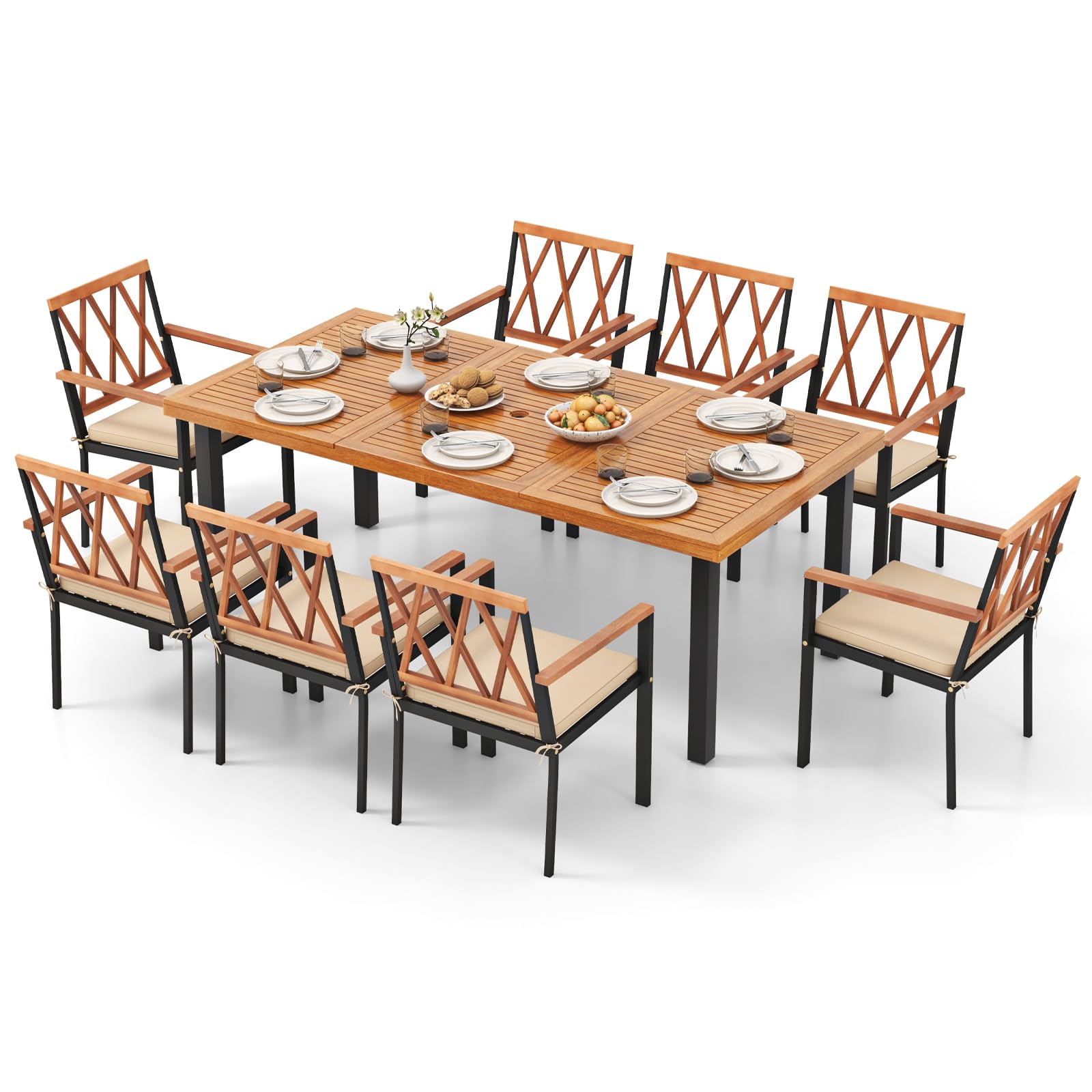 Tangkula 9 Pieces Patio Dining Set(Natural and Black)