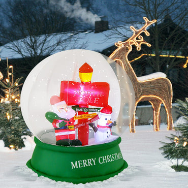 Tangkula 4.2 FT Christmas Inflatable Santa Snow Globe, Light Up Crystal Ball with Santa, Snowman & Road Sign
