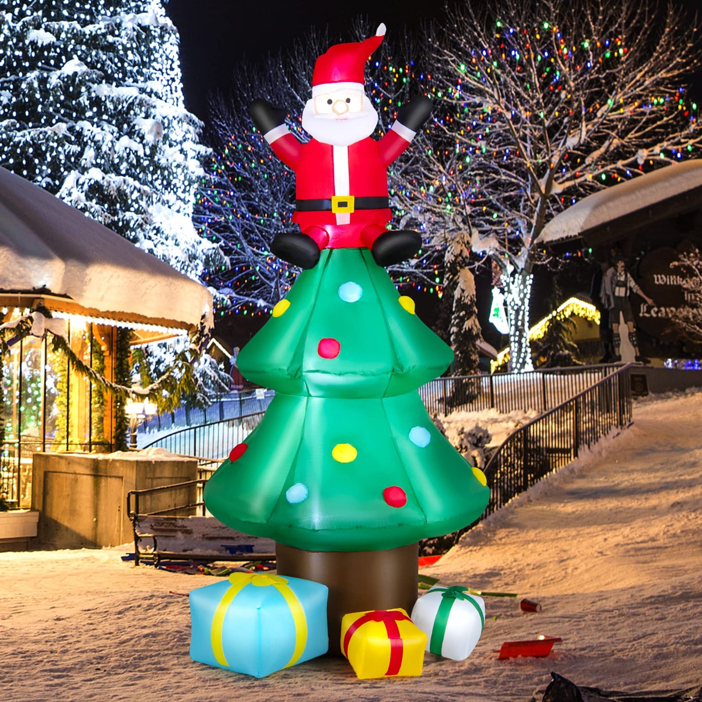 Tangkula Inflatable Christmas Tree, LED Lights, Built-in Sandbags & Stakes, Indoor Outdoor Holiday Decor